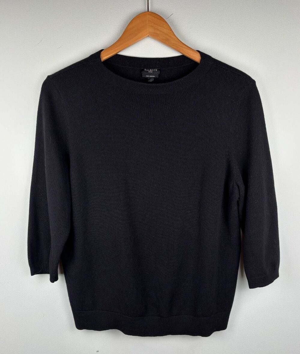 Talbots Petites Size XLP Black Pure Cashmere 3/4 Sleeve Sweater